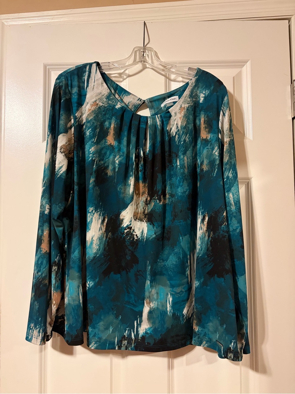 Calvin Klein Teal Brushstroke Long-Sleeve Top